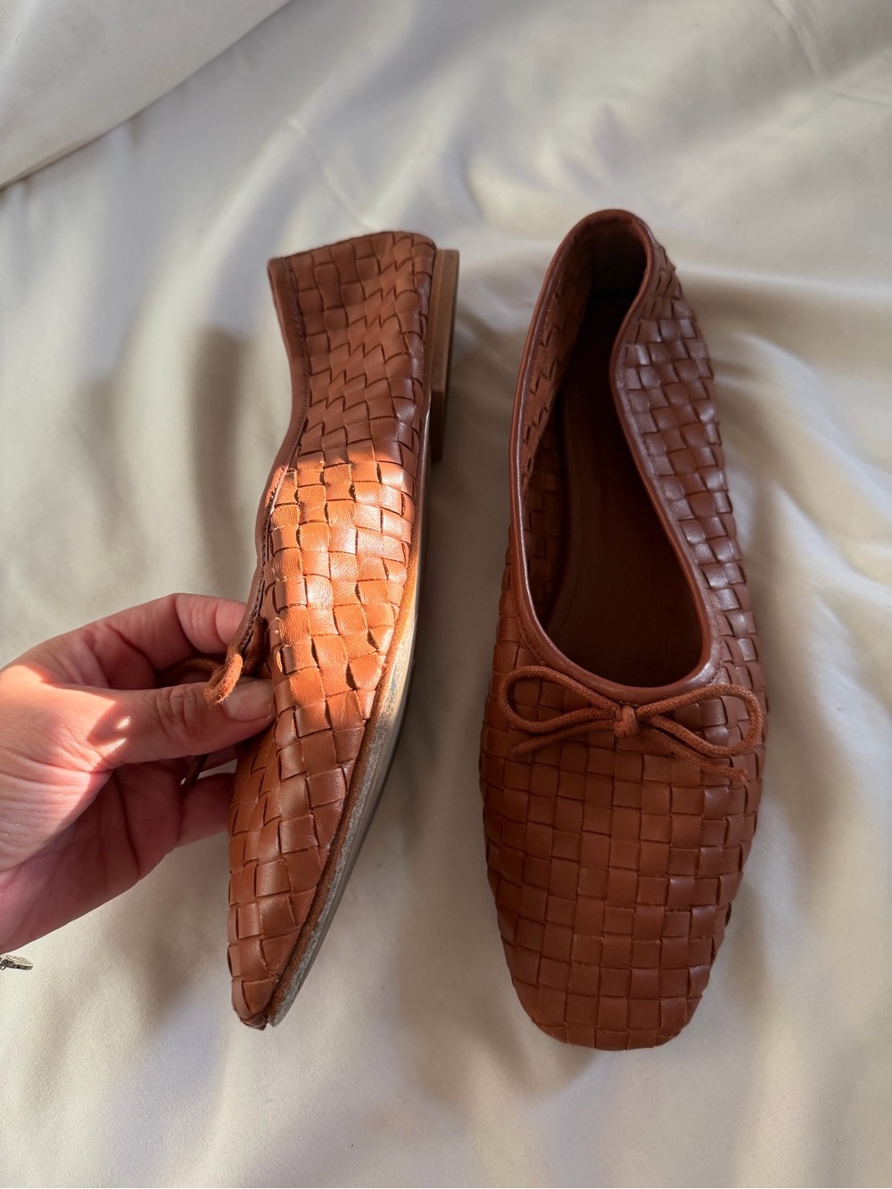 Quince Italian Leather Woven Ballet Flats in Chestnut Brown - Picture 2 of 4